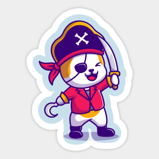 Cute Cat Pirate With Sword Cartoon Sticker